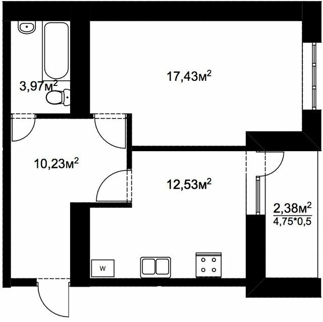 1-кімнатна 46.54 м² в ЖК Подворье від 15 000 грн/м², с. Подвірки