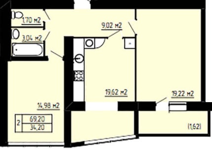 2-кімнатна 69.2 м² в ЖК Амстердам від 15 700 грн/м², Хмельницький