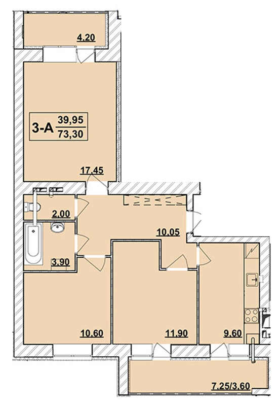 3-кімнатна 73.3 м² в ЖК Академ містечко від 14 500 грн/м², Хмельницький