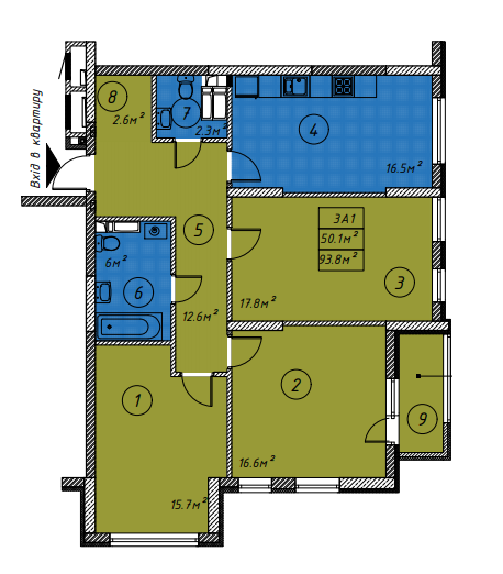 3-комнатная 93.8 м² в ЖК Малахит от 29 878 грн/м², Киев