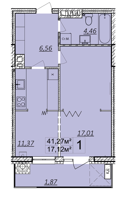 1-комнатная 41.27 м² в ЖК Дружба Хаус от 11 000 грн/м², г. Волочиск