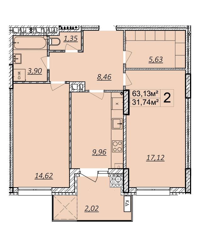 2-кімнатна 63.13 м² в ЖК Дружба Хаус від 12 800 грн/м², м. Волочиськ