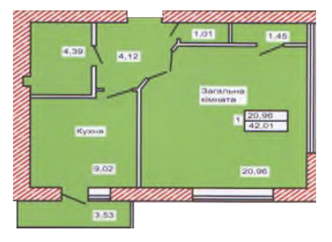 1-комнатная 42.01 м² в ЖК Военный от 10 500 грн/м², г. Каменец-Подольский