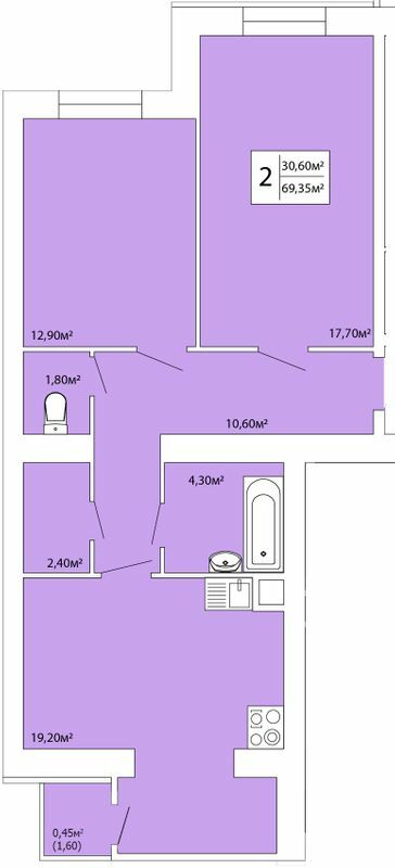 2-комнатная 69.35 м² в ЖК Комфорт-Каменец от 12 250 грн/м², г. Каменец-Подольский