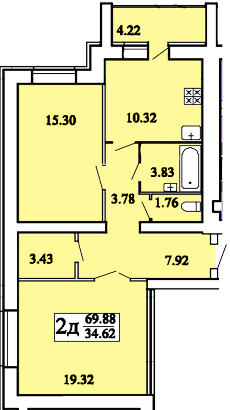 2-кімнатна 69.88 м² в ЖК Дім від 13 000 грн/м², Хмельницький