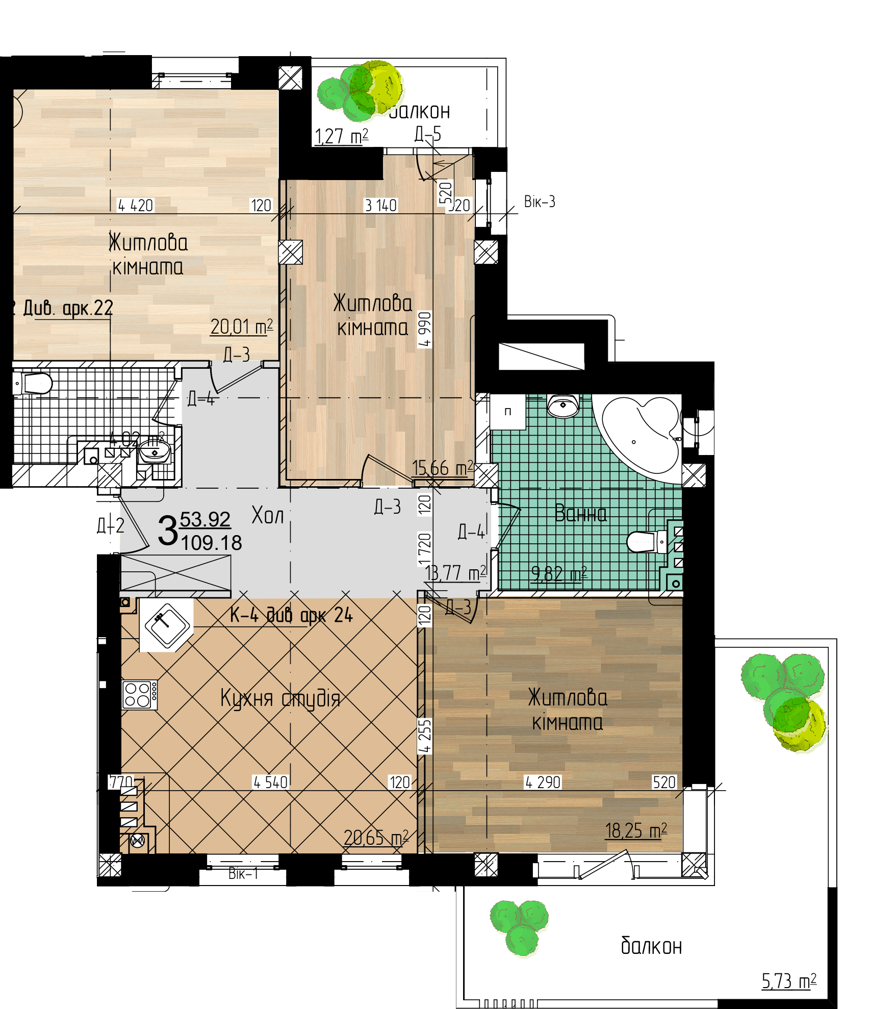 3-кімнатна 109.18 м² в ЖК Garden Hall від 22 000 грн/м², с. Чагор