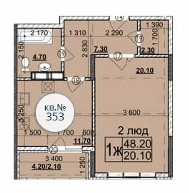 1-комнатная 48.2 м² в Мкрн Зоряний от 25 600 грн/м², Черновцы