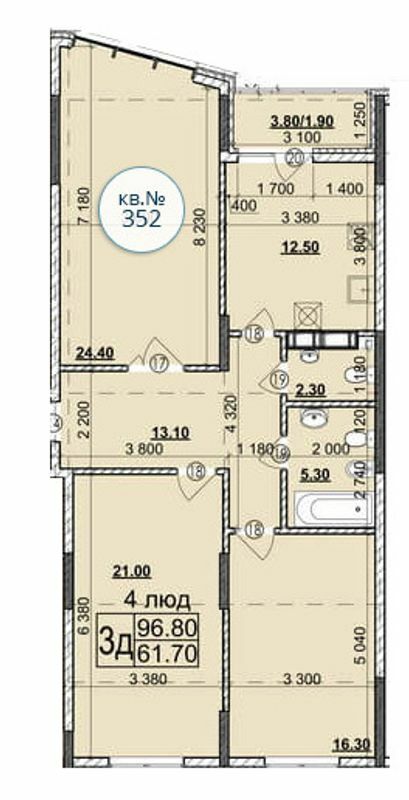 3-комнатная 96.8 м² в Мкрн Зоряний от 26 300 грн/м², Черновцы