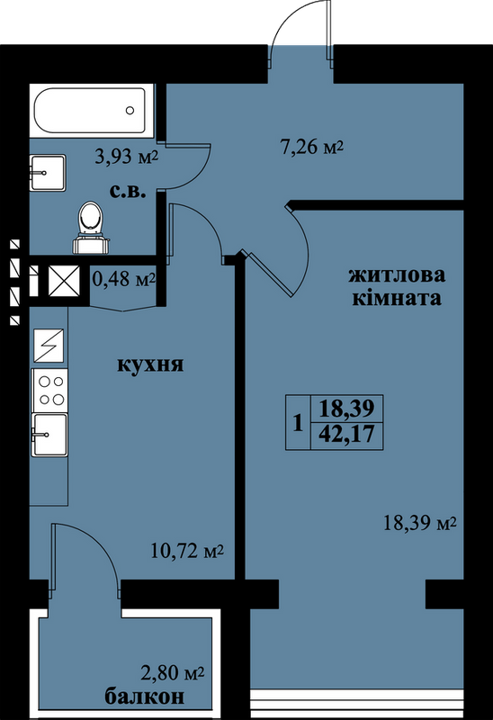 1-кімнатна 42.17 м² в ЖК Незалежний від 17 900 грн/м², Чернівці
