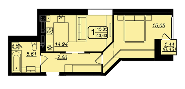 1-комнатная 43.63 м² в ЖК Golden House от 25 000 грн/м², Винница