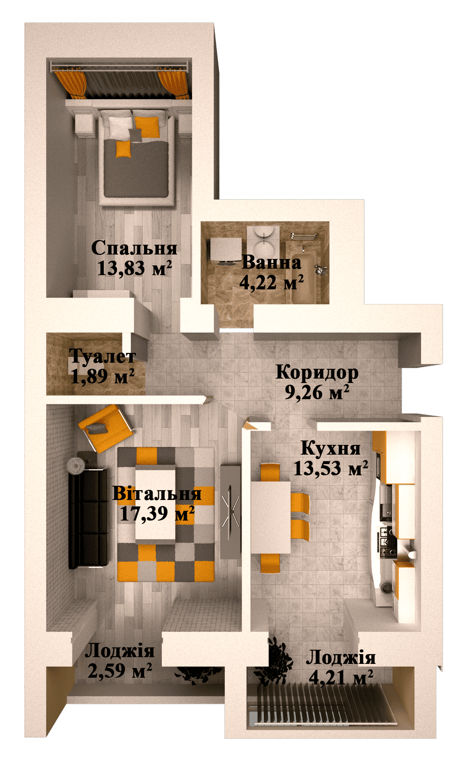 2-комнатная 67.13 м² в ЖК Caramel Residence от застройщика, Луцк