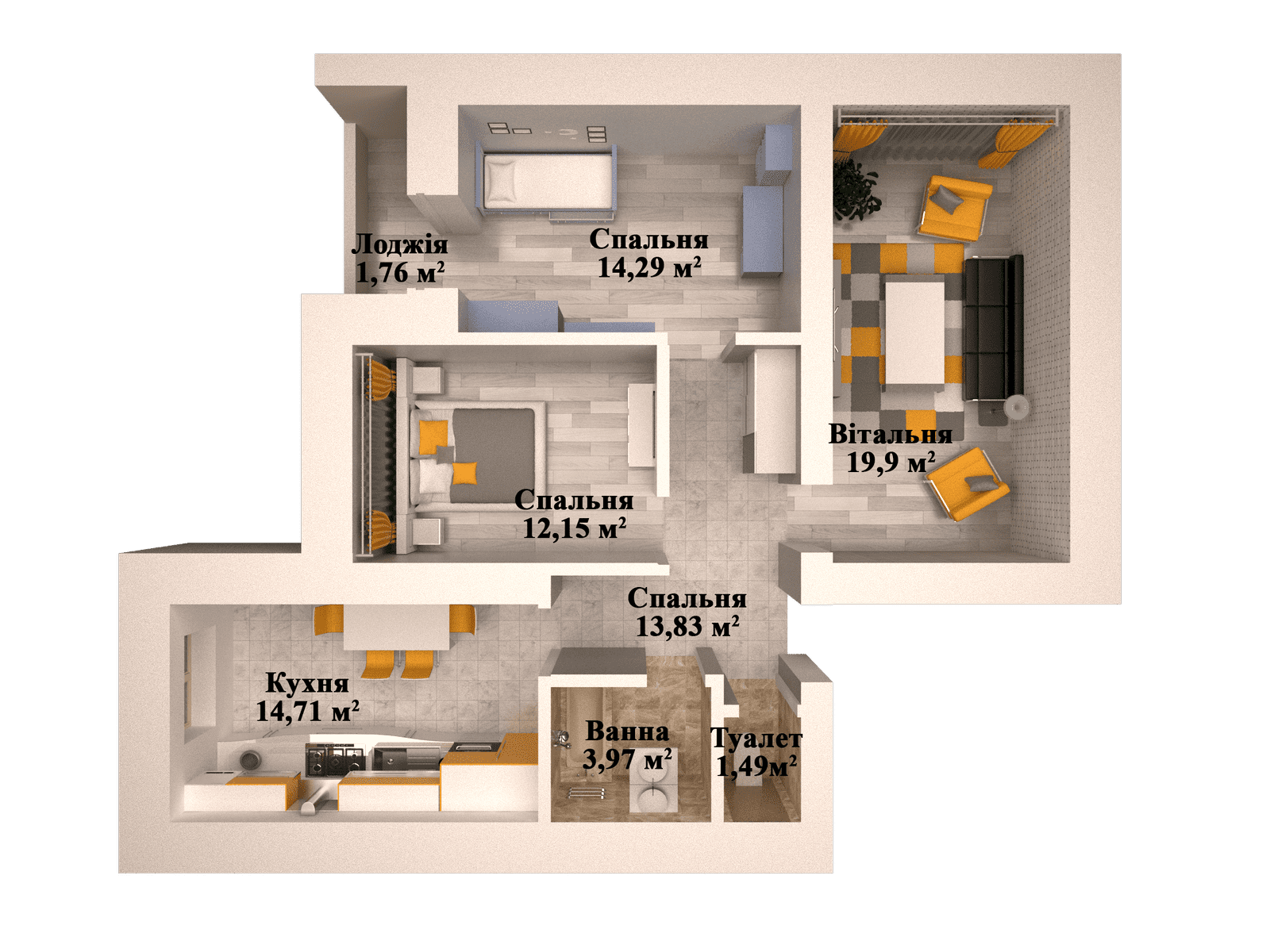 3-кімнатна 78.58 м² в ЖК Caramel Residence від забудовника, Луцьк