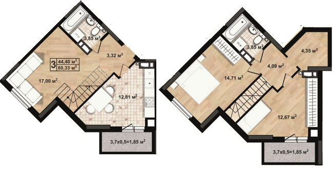 Двухуровневая 80.33 м² в ЖК Green House от застройщика, Чернигов