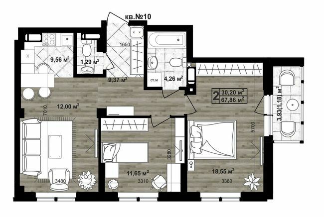 2-комнатная 67.86 м² в ЖК Paradise Life от 24 000 грн/м², Чернигов