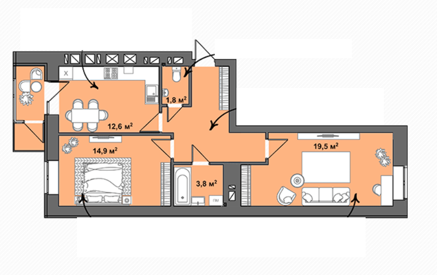 2-комнатная 66.4 м² в ЖК Dream Town от 12 950 грн/м², Луцк