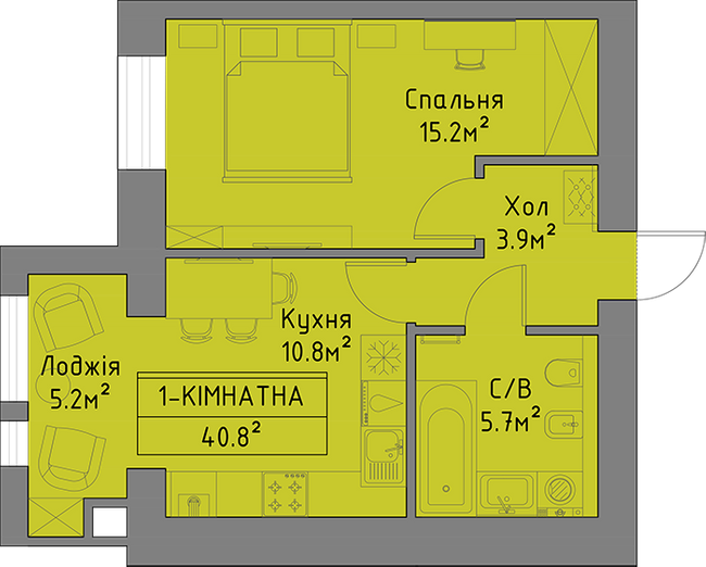 1-комнатная 40.8 м² в ЖД Липинський+ от застройщика, с. Липины