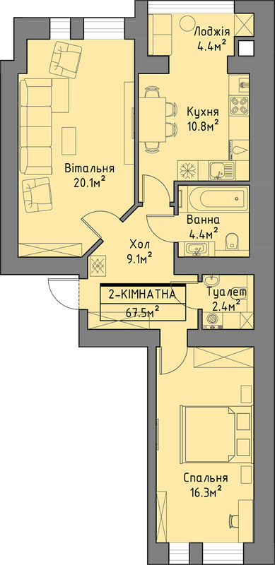 2-комнатная 67.5 м² в ЖД Липинський+ от 16 000 грн/м², с. Липины