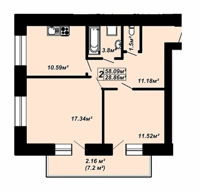 2-комнатная 58.09 м² в ЖК Сафрон от 14 800 грн/м², Луцк