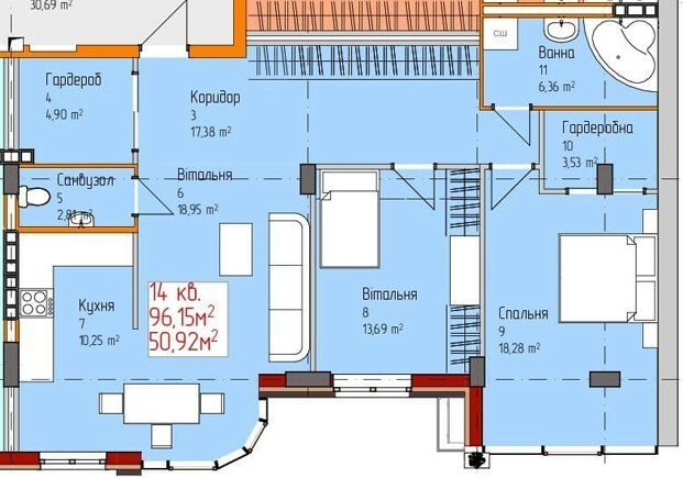 2-кімнатна 96.15 м² в ЖК на вул. Мури від 29 650 грн/м², Вінниця