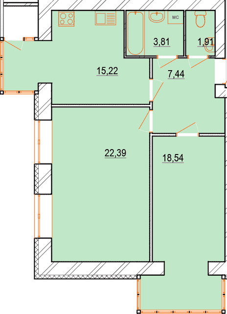 2-кімнатна 69.31 м² в ЖК Перлина Поділля від 22 000 грн/м², Вінниця