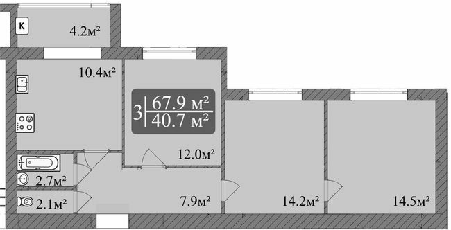 3-кімнатна 67.9 м² в ЖК Мрія на Покровській від забудовника, Житомир