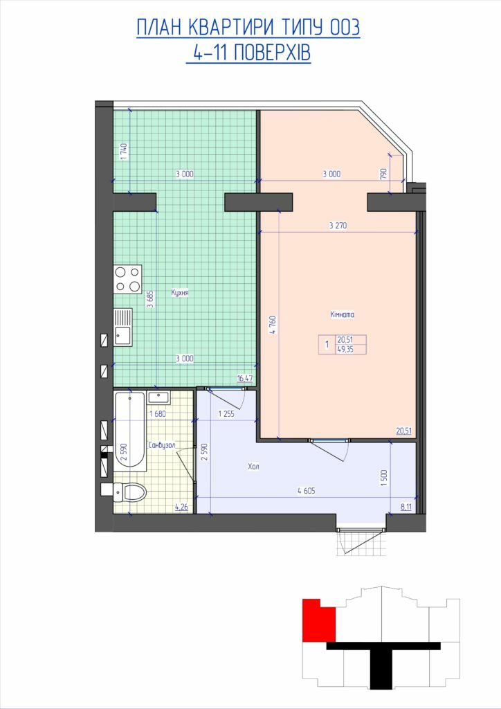 1-комнатная 49.35 м² в ЖК Премиум Парк от 18 500 грн/м², Житомир