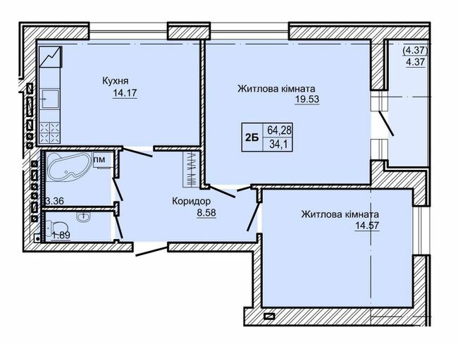 2-кімнатна 64.28 м² в ЖК Новоградський від 12 500 грн/м², м. Новоград-Волинський