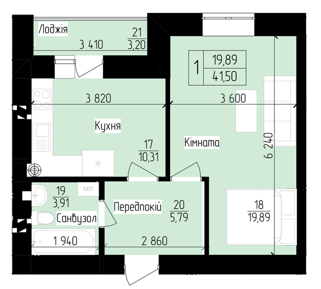 1-комнатная 41.5 м² в ЖК 9 Район от 13 200 грн/м², г. Мукачево