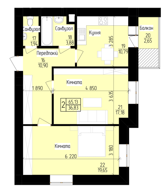 2-комнатная 65.13 м² в ЖК 9 Район от 15 200 грн/м², г. Мукачево