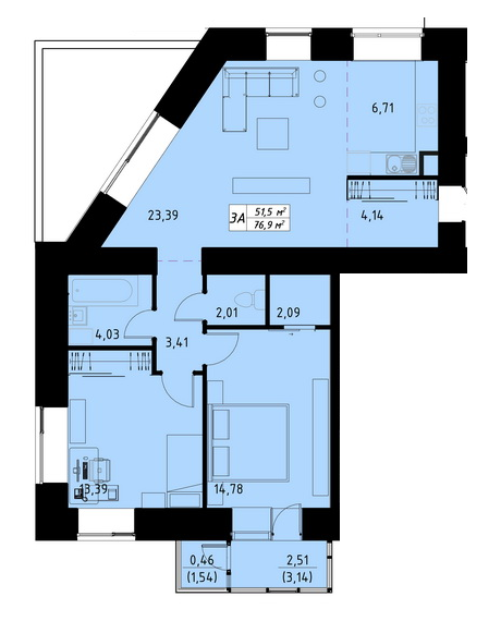 3-комнатная 76.9 м² в ЖК по пер. Галицкий от 15 000 грн/м², Тернополь