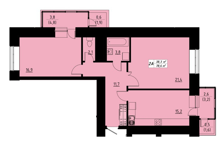 2-кімнатна 78.6 м² в ЖК Green Line від 14 350 грн/м², Тернопіль