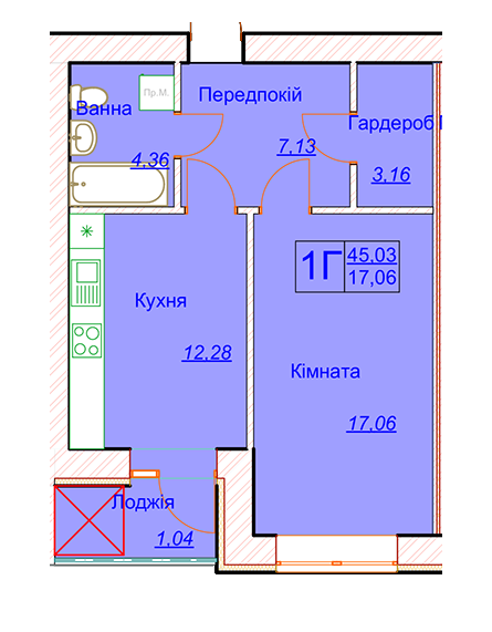 1-комнатная 45.03 м² в ЖК Апарт-Горизонт от застройщика, Тернополь