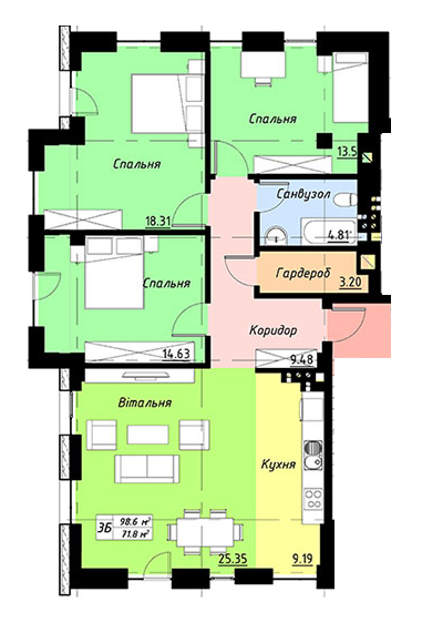 3-кімнатна 98.6 м² в ЖК Фамільний двір від забудовника, Тернопіль