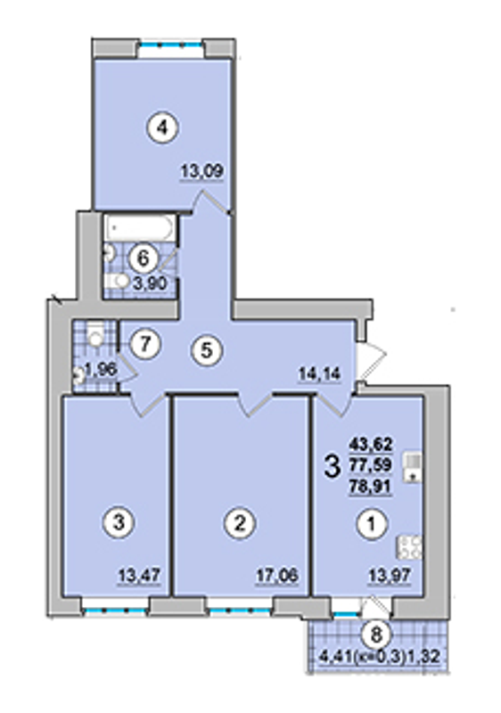 3-комнатная 78.91 м² в ЖК на Масанах от 9 900 грн/м², Чернигов