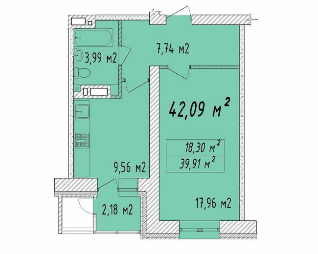 1-кімнатна 42.09 м² в ЖК Графський від 14 000 грн/м², Черкаси