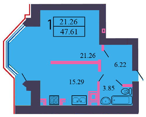 1-кімнатна 47.61 м² в ЖК Дніпровські мрії від 13 000 грн/м², Черкаси