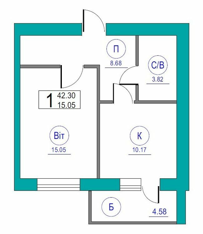 1-комнатная 42.3 м² в ЖК Жемчужина Черкас от 11 900 грн/м², Черкассы