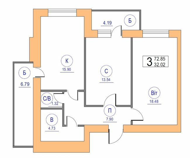 2-комнатная 72.85 м² в ЖК Жемчужина Черкас от 11 400 грн/м², Черкассы