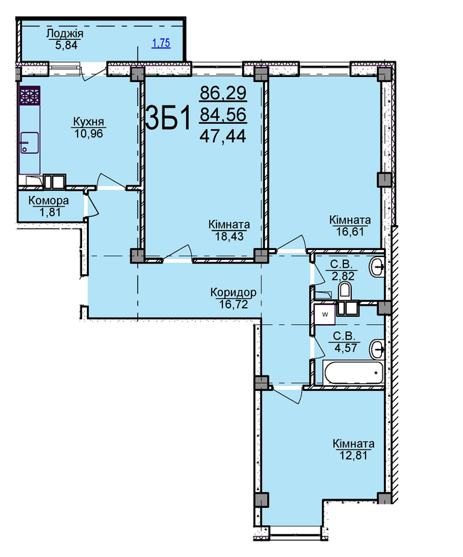 3-комнатная 86.29 м² в ЖК Пушкина от 16 000 грн/м², Черкассы