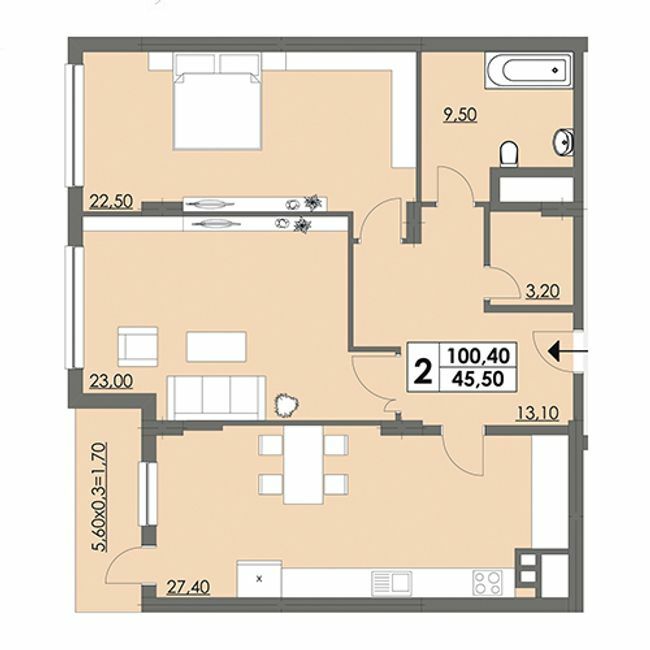 2-кімнатна 100.4 м² в ЖК Плаза Квартал від 19 850 грн/м², Херсон