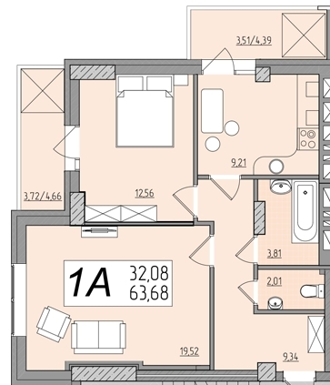 2-комнатная 63.68 м² в ЖК Олимп от 18 200 грн/м², Ровно