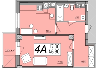 1-кімнатна 46.8 м² в ЖК Олімп від 18 200 грн/м², Рівне