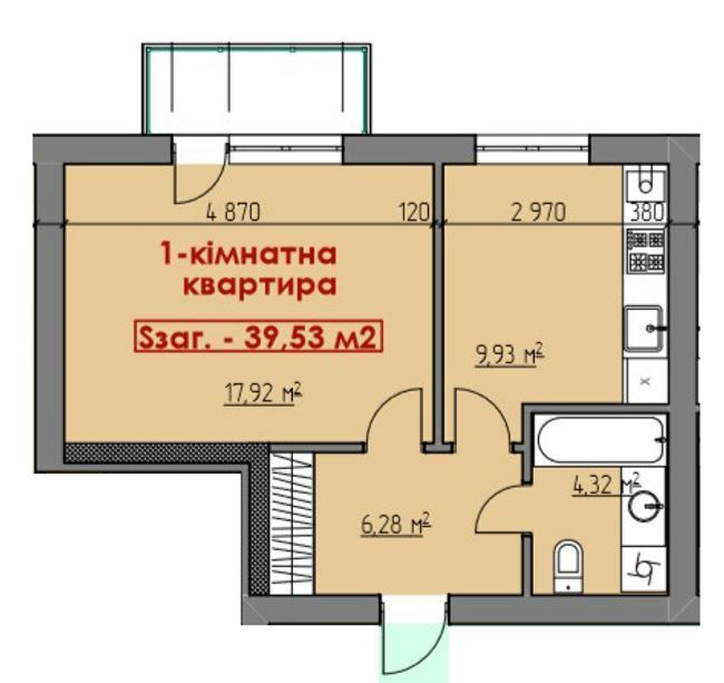 1-комнатная 39.53 м² в ЖК по пров. Дубенський от застройщика, Ровно