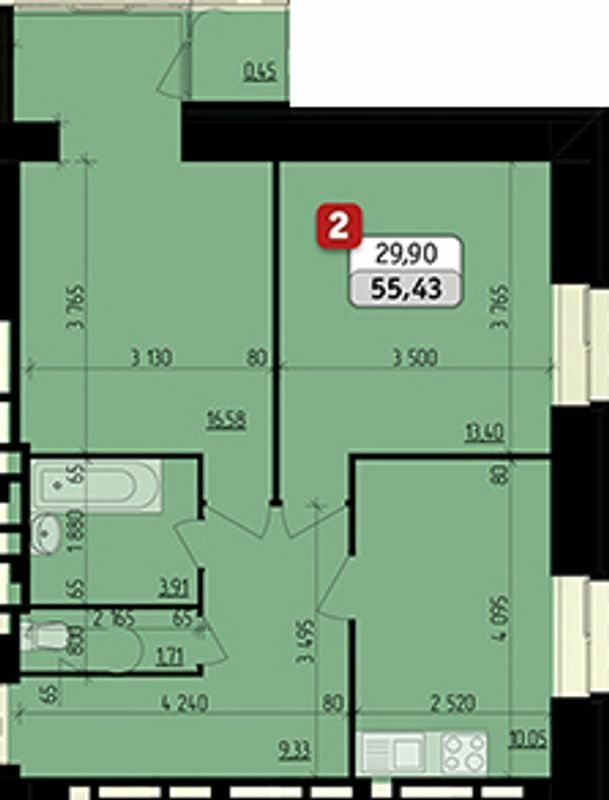 2-комнатная 55.43 м² в ЖК Ріверсайд от застройщика, Ровно