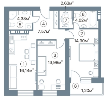 2-комнатная 64.22 м² в ЖК Оскар от 35 650 грн/м², Полтава