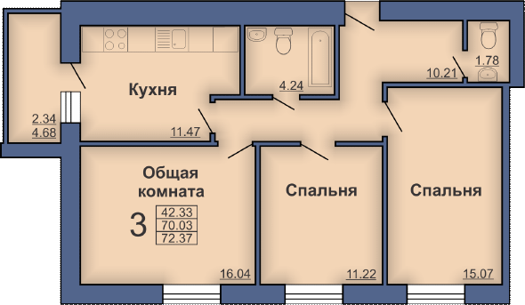 3-кімнатна 72.37 м² в ЖК на вул. Маяковського, 3 від 14 500 грн/м², Полтава