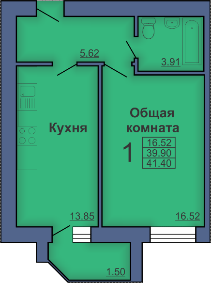 1-кімнатна 41.4 м² в ЖК на вул. Миру, 18В від 15 000 грн/м², Полтава