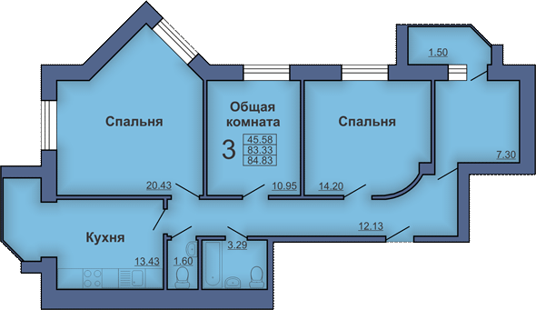 3-комнатная 84.83 м² в ЖК на ул. Мира, 18В от 17 500 грн/м², Полтава