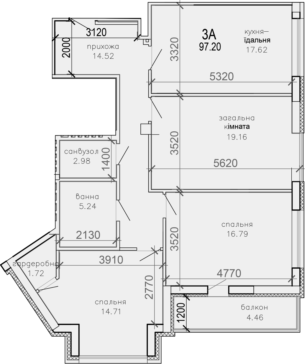 3-кімнатна 97.2 м² в КБ Сонячний від забудовника, Суми