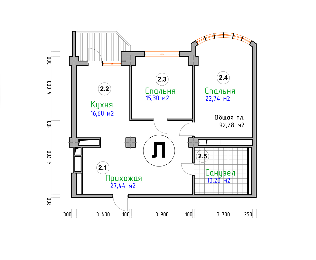 2-комнатная 92.28 м² в ЖК Адмирал от 28 900 грн/м², Николаев